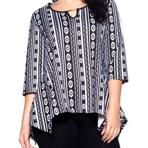 Plus Size Tribal Print Keyhole Top